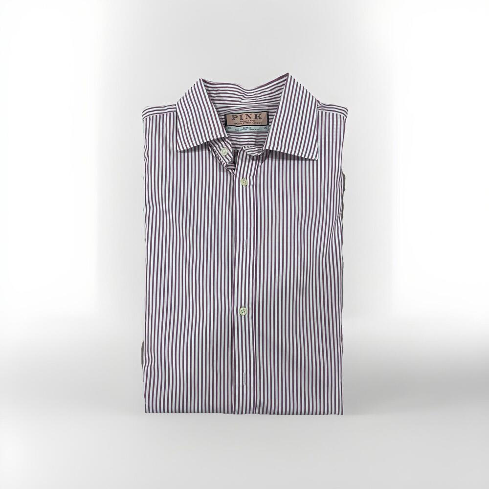 THOMAS PINK MENS DRESS SHIRT 16.5/35 LARGE PURPLE STRIPES MADE IN UK *READ*